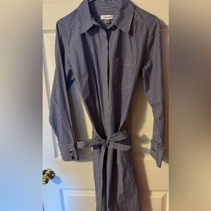 Calvin Klein Navy and White Striped Shirt Dress Size 8